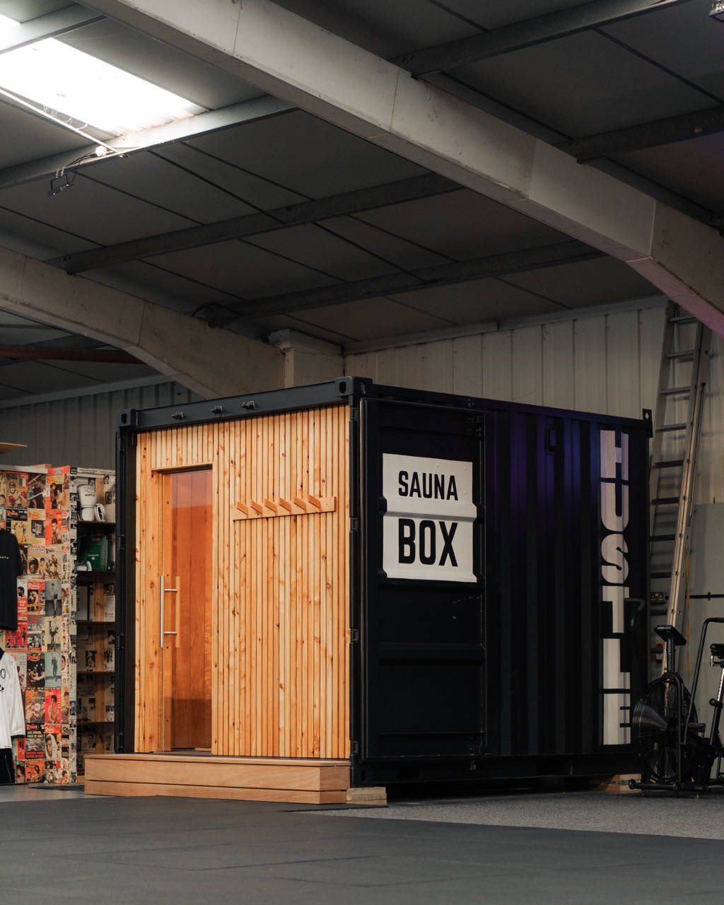 Sauna Box container sauna branded and installed at a gym