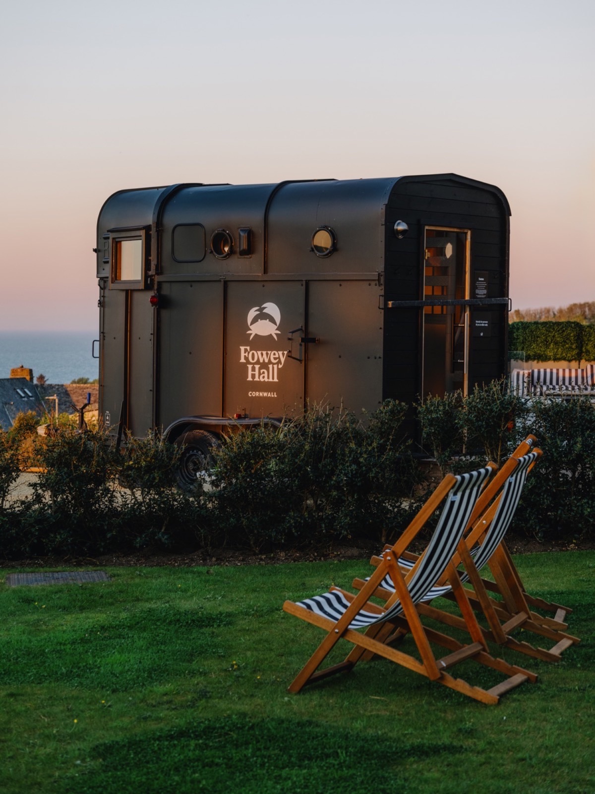 The Sauna Box horsebox installation at Fowey Hall Hotel, Cornwall